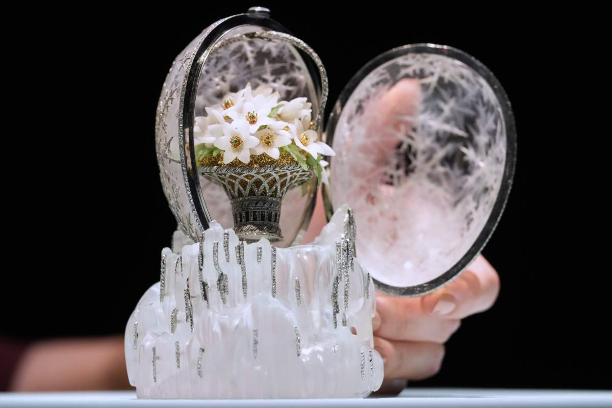 The Winter Egg by Faberge is displayed at Christie's auction rooms in London, Thursday, Nov. 27, 2025, it is expected to sell for in excess of 20 million UK Pounds when it is auctioned on Dec. 2.