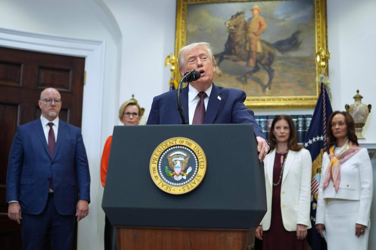 President Donald Trump speaks during an event on prescription drug prices in the Roosevelt Room of the White House, Friday, Dec. 19, 2025, in Washington. (AP Photo/Evan Vucci).