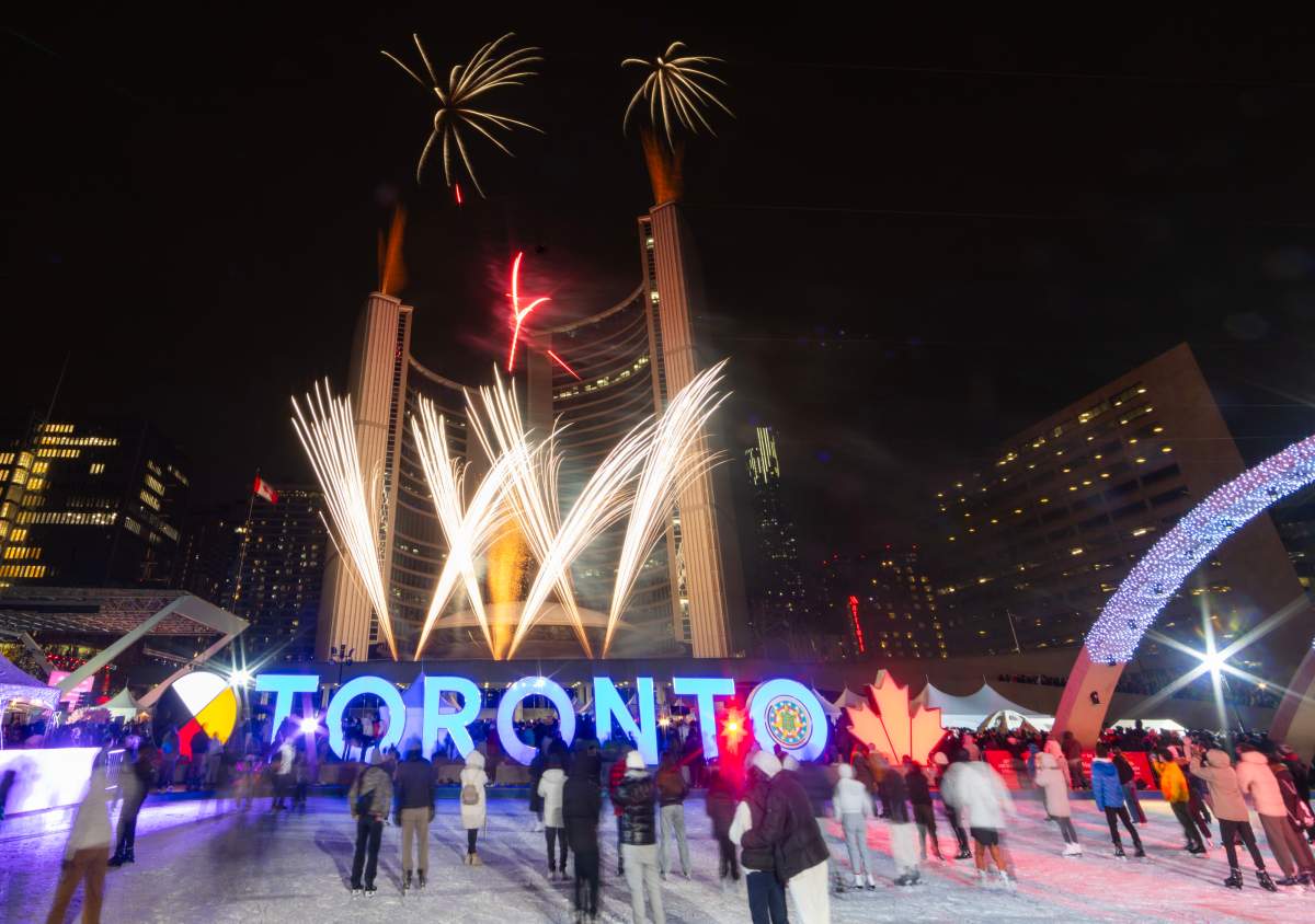 TORONTO, Jan. 26, 2025  A fireworks show is staged around the Toronto City Hall in celebration of the upcoming Spring Festival, or the Chinese Lunar New Year, in Toronto, Canada, Jan. 25, 2025. 