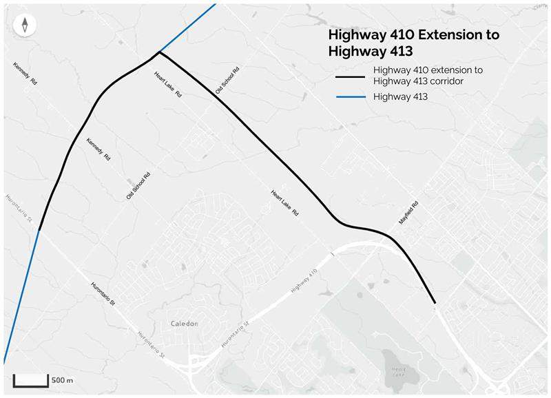 The 410 extension will arc westward onto the Highway 413 route.