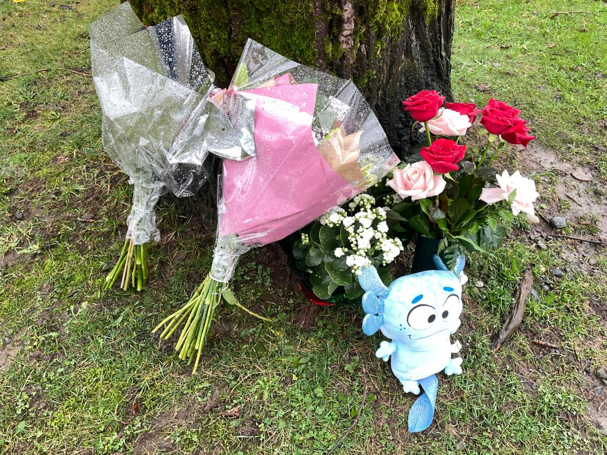 Flowers at the site where Tori Meade died on Monday.