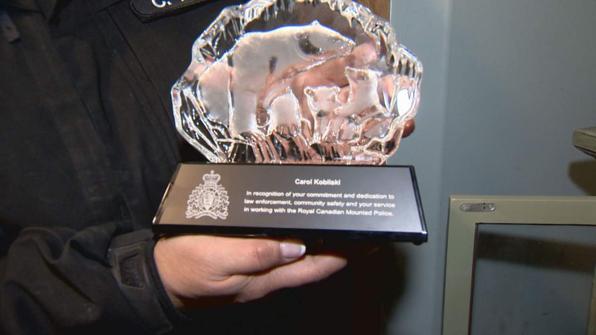 Kobliski was presented with an award from the Manitoba RCMP for her work protecting the community as a First Nations Safety Officer.