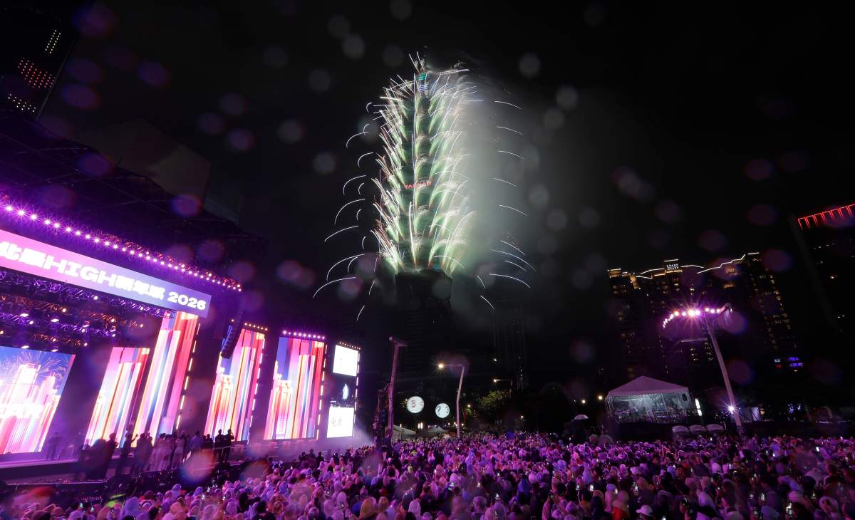 Fireworks explode from the Taipei 101 building during the New Year's celebrations in Taipei, Taiwan, Thursday, Jan. 1, 2026.