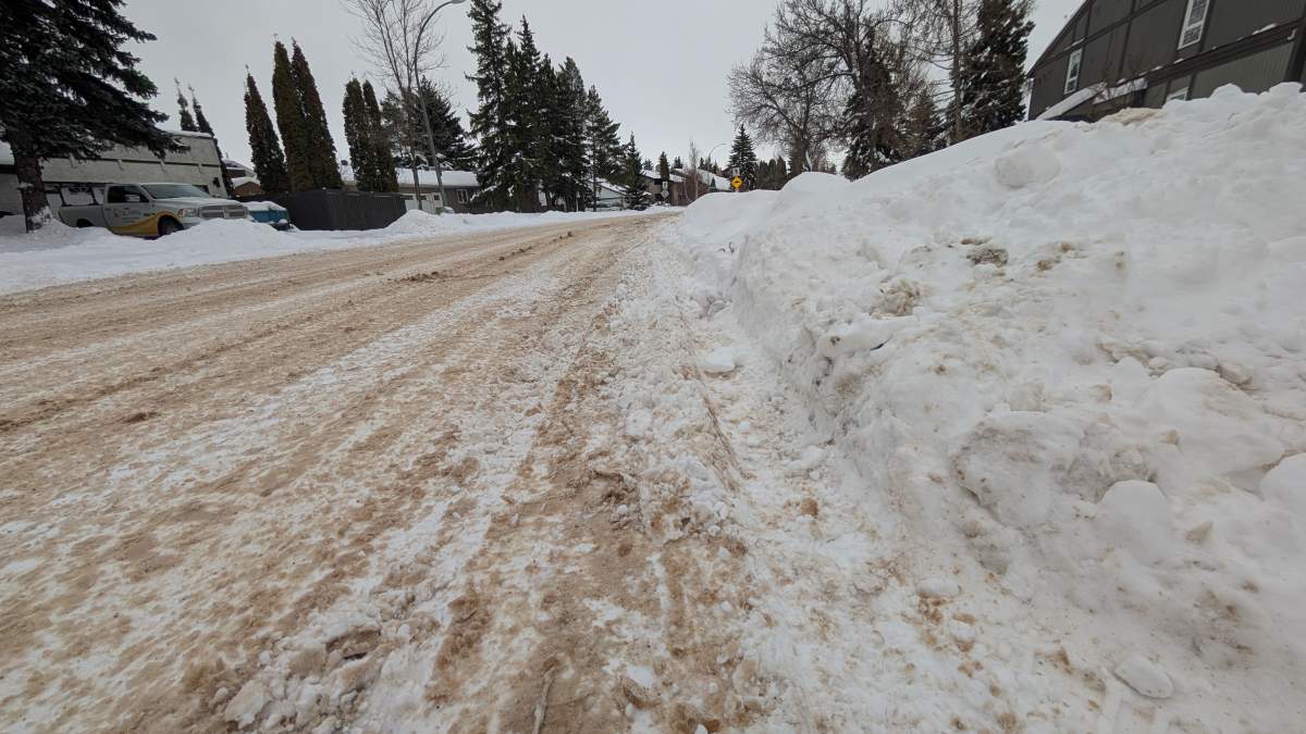 A windrow on a road in Edmonton, Alta. on Monday, December 29, 2025.