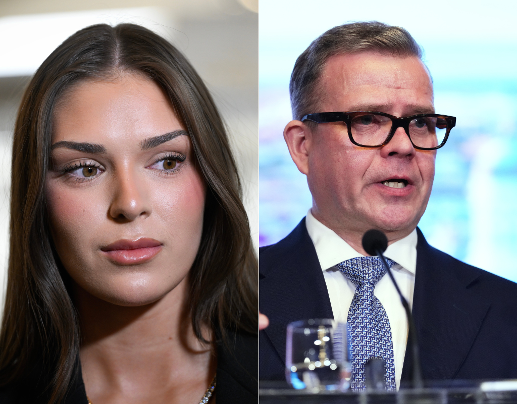 Left: Former Miss Finland Sarah Dzafce attends a press conference in Helsinki, Finland, Thursday Dec 11. Right: Prime Minister of Finland Petteri Orpo briefs the media at the Eastern Flank Summit at the House of the Estates in Helsinki, Finland, Tuesday, Dec. 16.