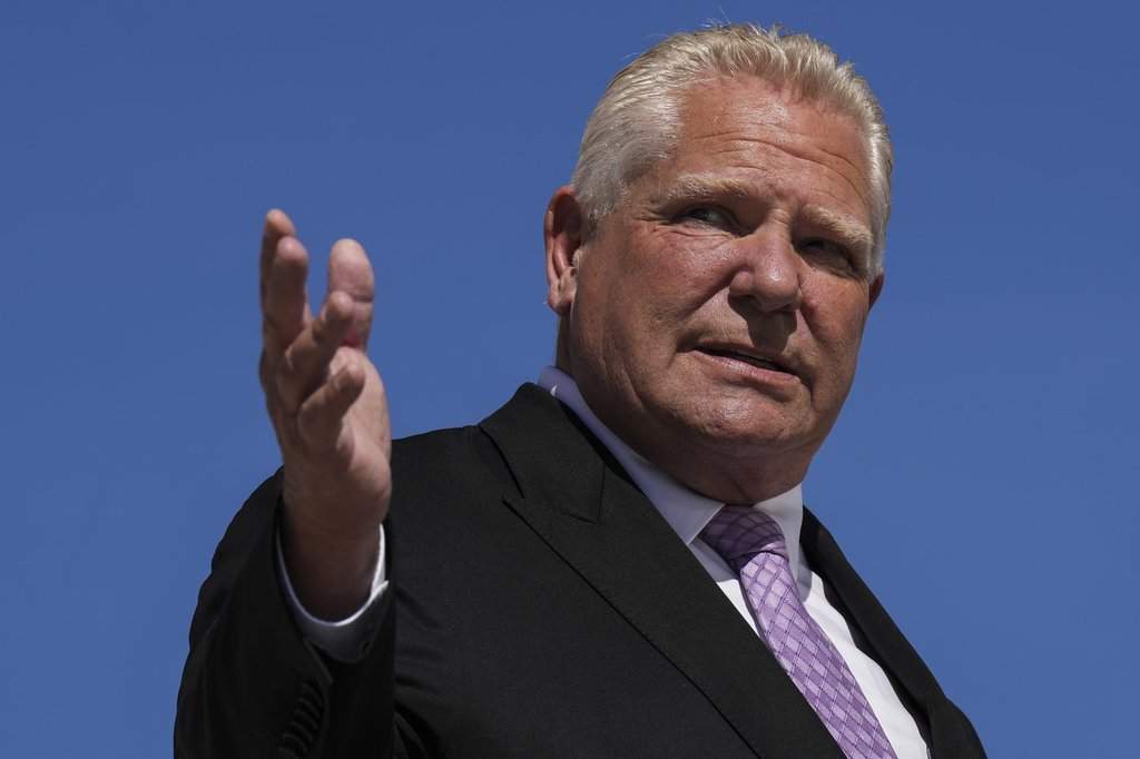 Ontario Premier Doug Ford attends an availability at Chapman's Ice Cream in Markdale, Ont., on Friday, Sept. 19, 2025. THE CANADIAN PRESS/Chris Young.