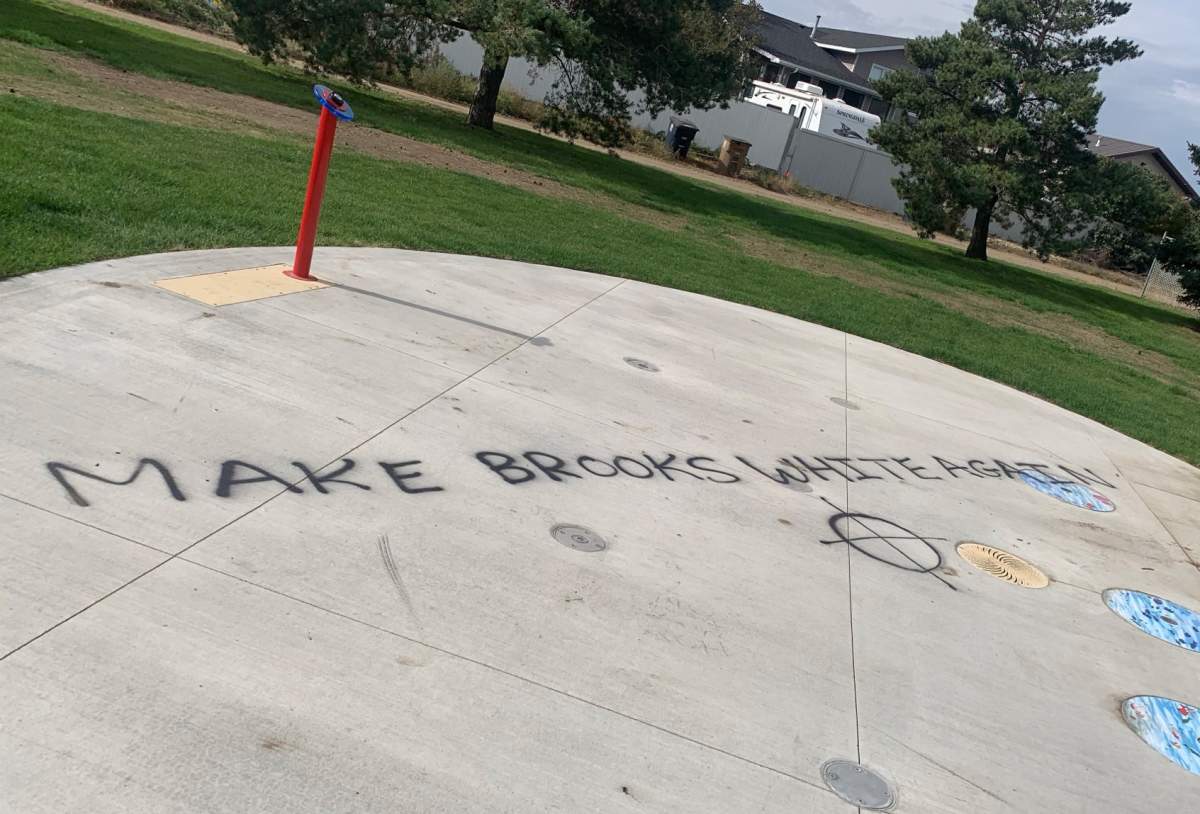 Brooks RCMP are asking for the public's help identifying the person or persons responsible for numerous incidents of anti-immigrant or white supremacist graffiti in the community.
