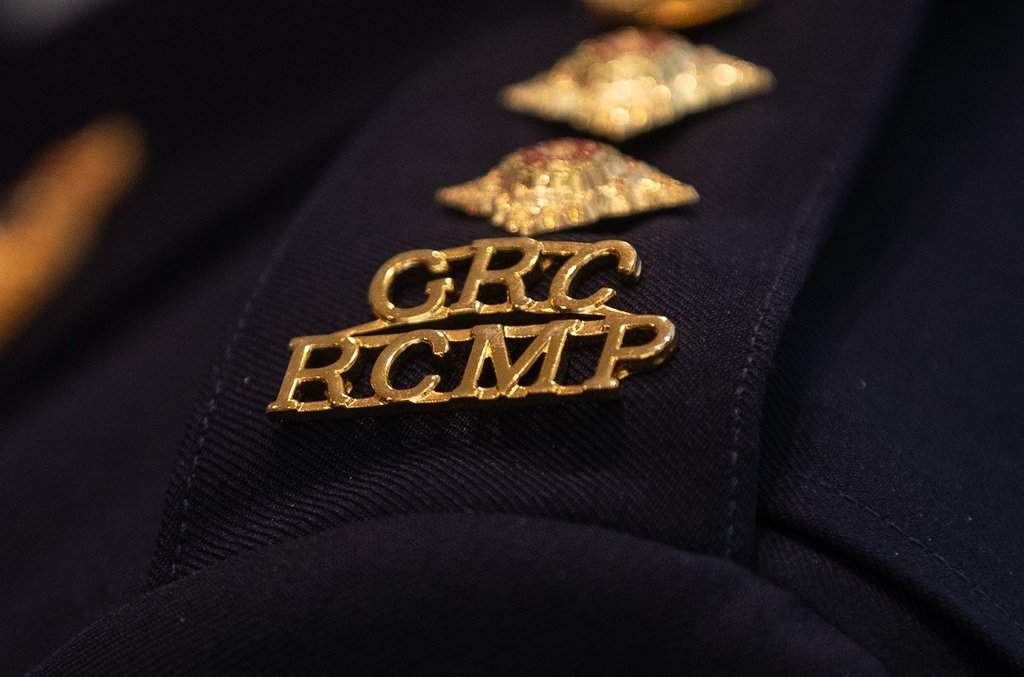 FILE: An RCMP epaulette is seen in Edmonton, Wednesday, Feb. 5, 2025.