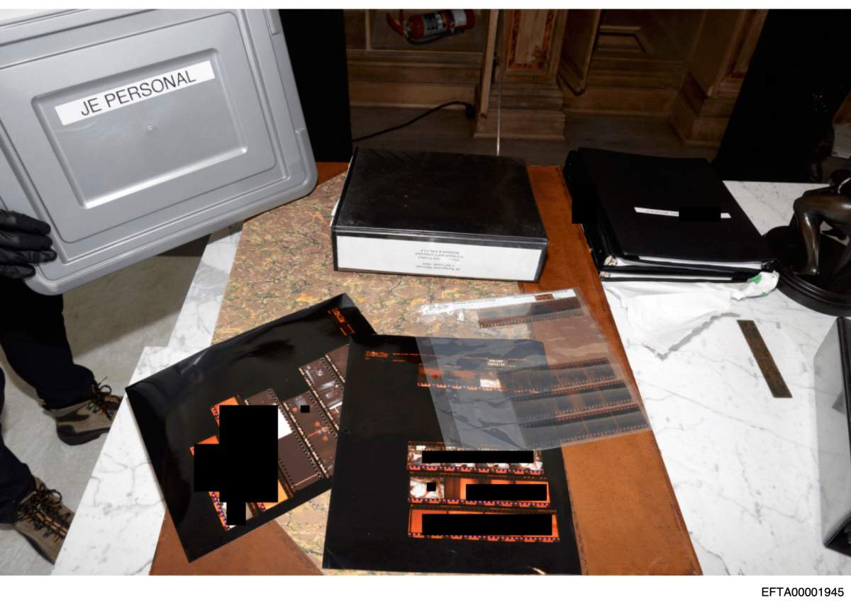 This redacted photo released by the U.S. Department of Justice shows files documented on Aug. 12, 2019, during a search of Jeffrey Epstein's home
