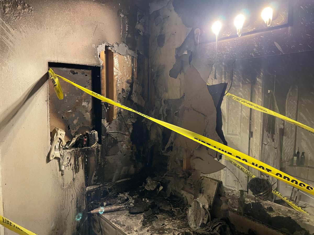 The corner of Tracy Lima’s ensuite bathroom where the fire at their Millrise home originated.