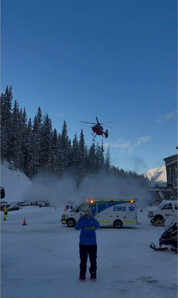 STARS air ambulance and EMS responding to an emergency at Sunshine Village ski resort in Banff National Park, Alta. on Saturday, Dec. 27, 2025.