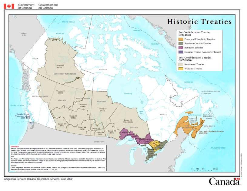 A map showing the various First Nation treaties in place in Canada that was released along with Friday's court ruling by Alberta Court of King's Bench Justice Colin C.J. Feasby.