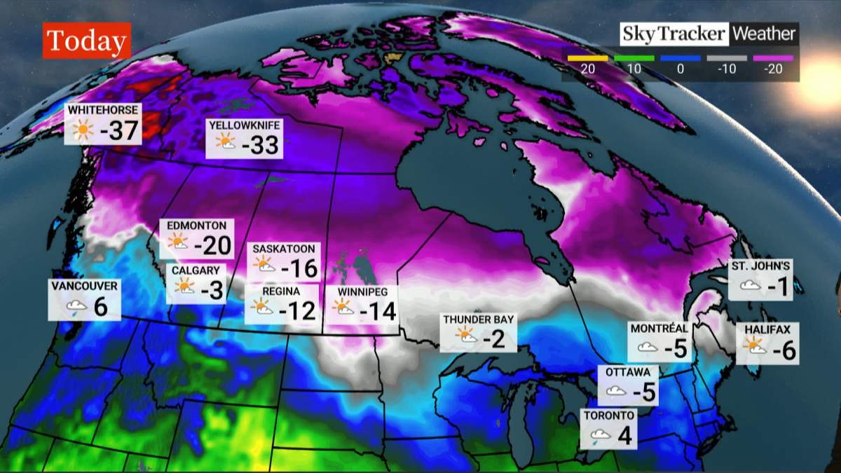 Extremely cold weather is blanketing a large swath of western Canada, with Environment Canada warning that wind chills in the Yukon on Tuesday and Wednesday will be approaching -55 C.