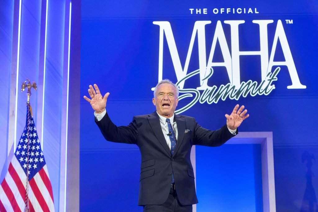 Health and Human Services Secretary Robert F. Kennedy, Jr., arrives on stage at the inaugural Make America Healthy Again summit at the Waldorf Astoria, Nov. 12, 2025, in Washington.