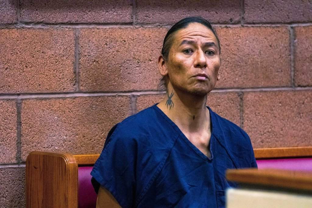 Nathan Chasing Horse appears in a Las Vegas courtroom on Feb. 8, 2023.