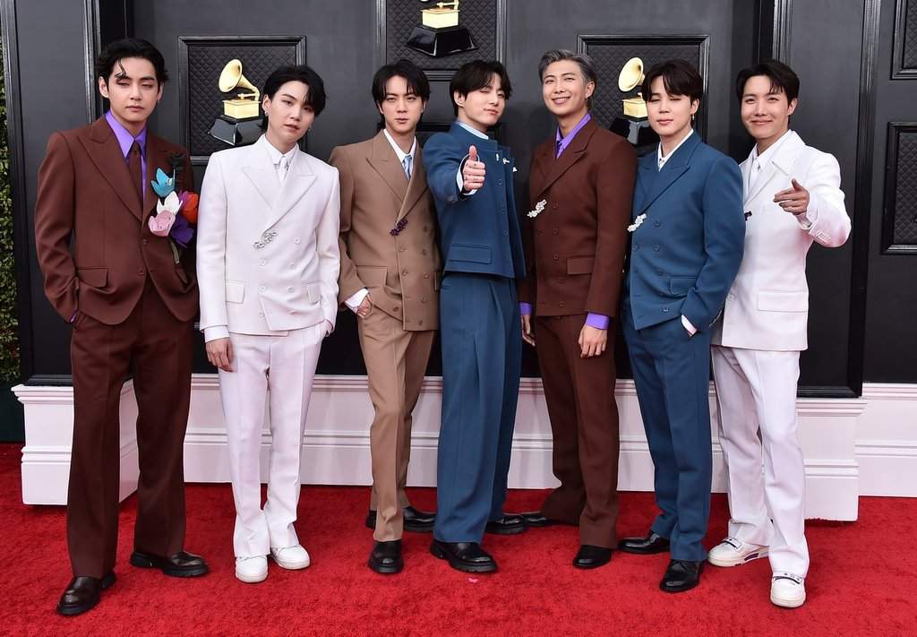 FILE - Korean group BTS appears at the 64th Annual Grammy Awards in Las Vegas on April 3, 2022.