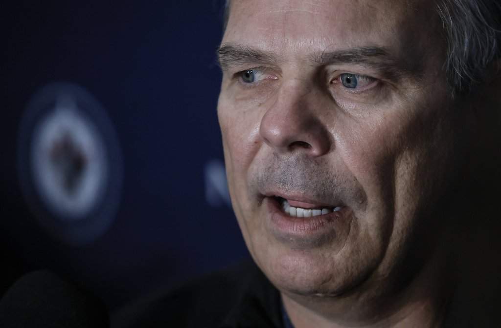 Winnipeg Jets general manager Kevin Cheveldayoff speaks to media during their NHL training camp session in Winnipeg on Sept. 18, 2025. THE CANADIAN PRESS/John Woods.