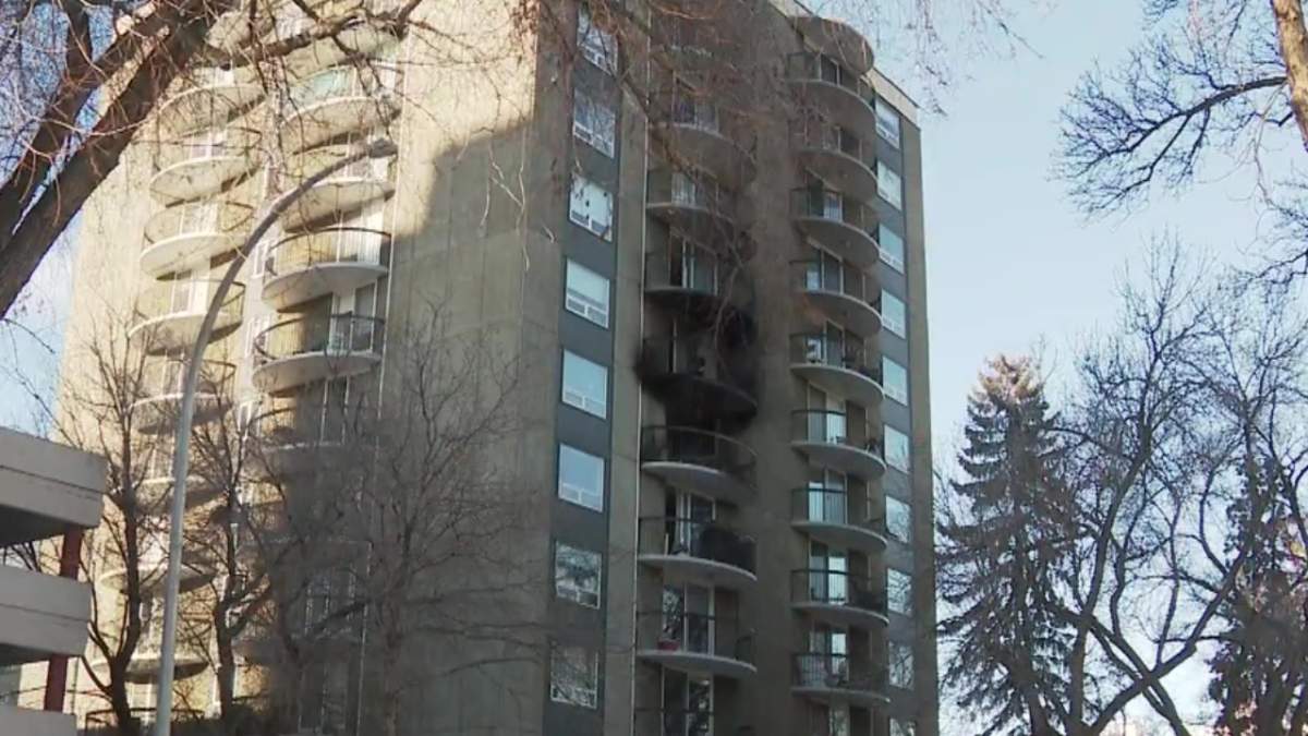 A downtown Edmonton apartment building one day after a battery fire. Thursday, January 15, 2026.