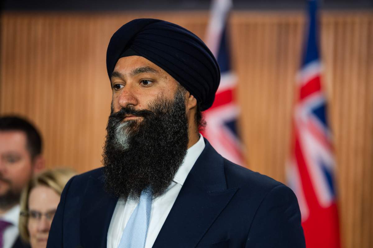 Ontario Minister of Transportation Prabmeet Singh Sarkaria speaks at a press conference at Queen’s Park in Toronto, on Oct. 20, 2025.