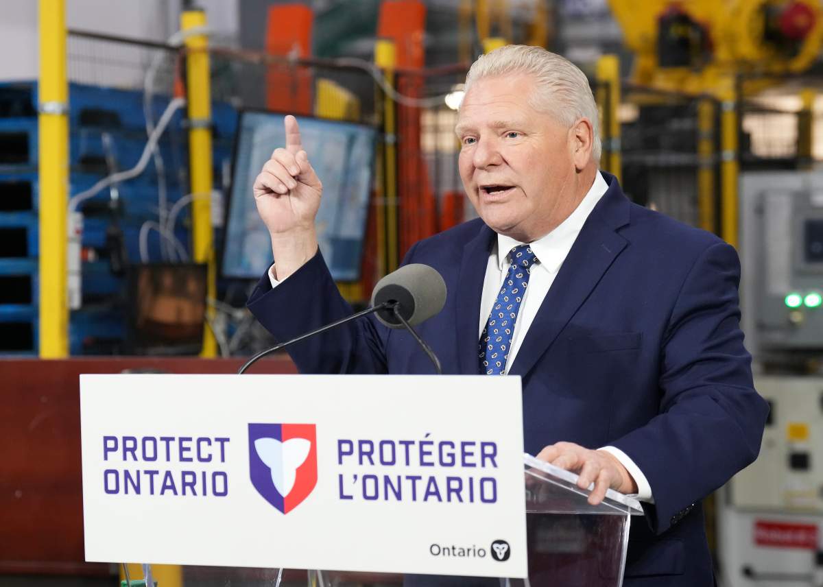 Ontario Premier Doug Ford makes an announcement regarding Ontario's agri-food manufacturing supply chain in Mississauga, Ont., on Dec. 4, 2025.