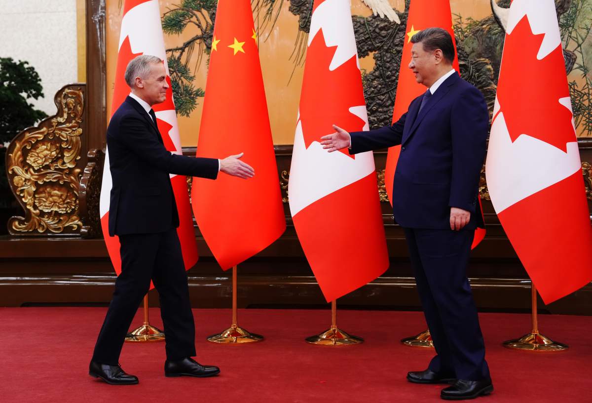 Prime Minister Mark Carney meets with President of China Xi Jinping at the Great Hall of the People in Beijing, China on Friday, Jan. 16, 2026.