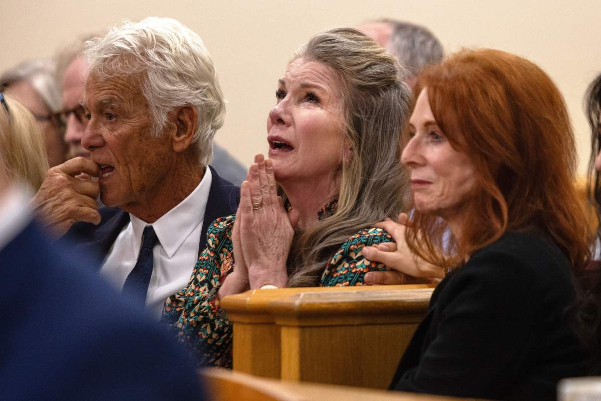 Melissa Gilbert reacts as her husband Timothy Busfield is granted a conditional release at a hearing in the Second District Judicial Court at the Bernalillo County Courthouse, Tuesday, Jan. 20, 2026, in Albuquerque, N.M.