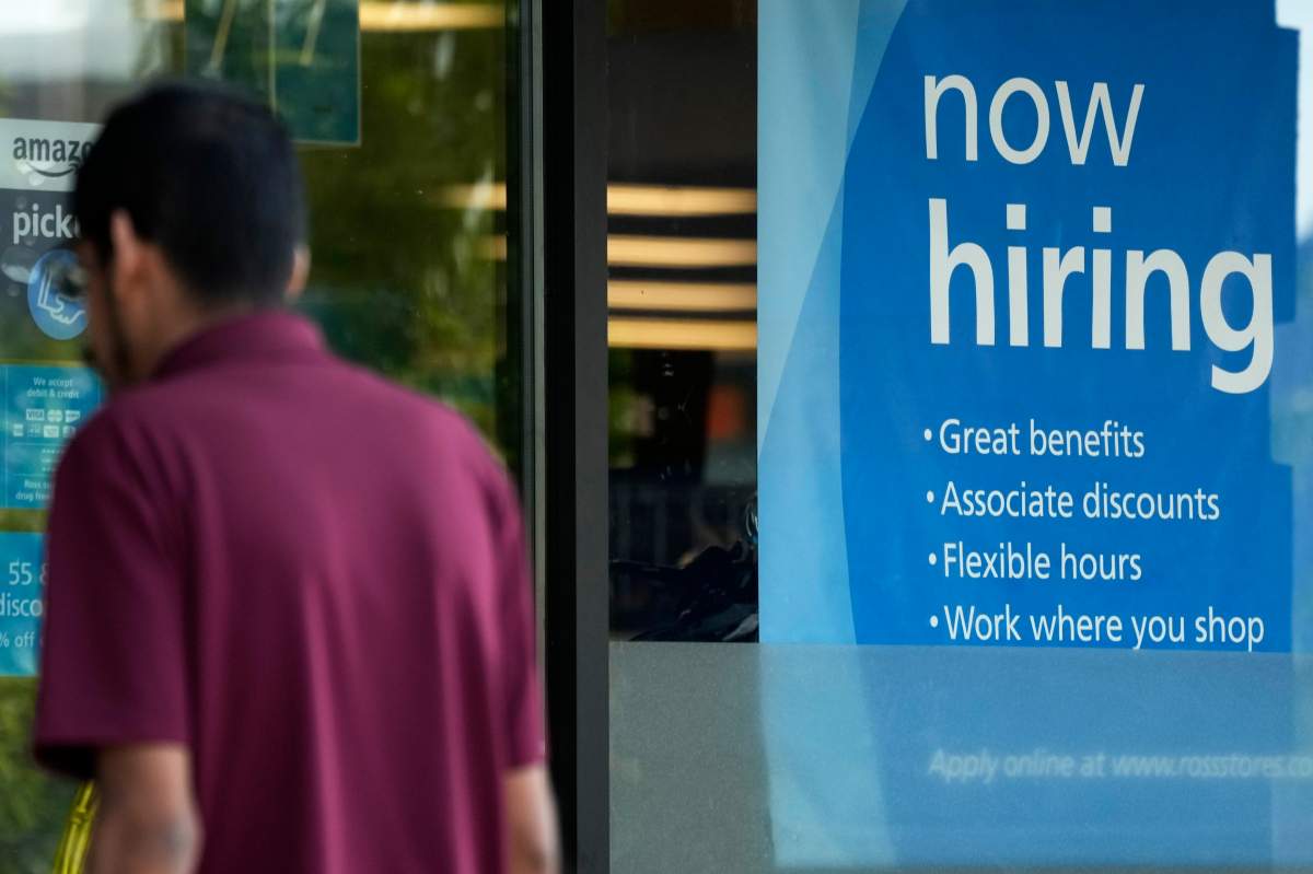 FILE - A hiring sign is displayed at a retail store in Schaumburg, Ill., July 10, 2024. Credit: (AP Photo/Nam Y. Huh, File).