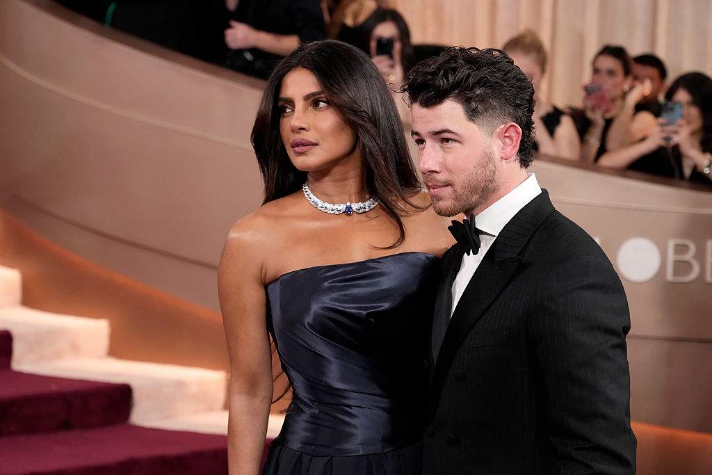 Priyanka Chopra Jonas and Nick Jonas attend the 83rd Annual Golden Globe Awards at The Beverly Hilton on January 11, 2026 in Beverly Hills, California.