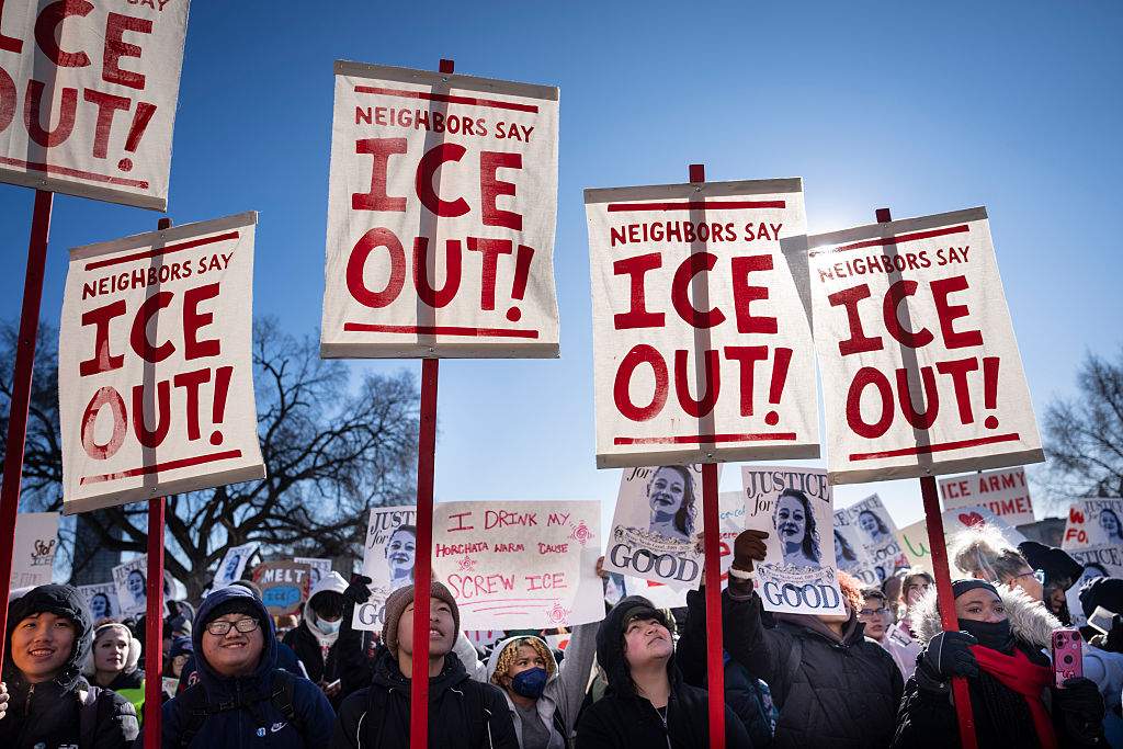 Students from St. Paul public schools protest at a massive walkout to the State Capitol in St. Paul, Minn., to protest ICE actions in Minnesota. on Wednesday, January 14, 2026.