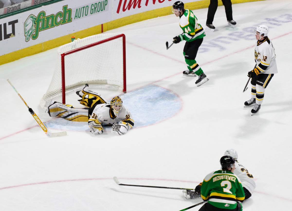 Henry Brzustewicz scores in overtime to lift the London Knights to a 3-2 victory over the Sarnia Sting on Jan. 25, 2026 at Canada Life Place.