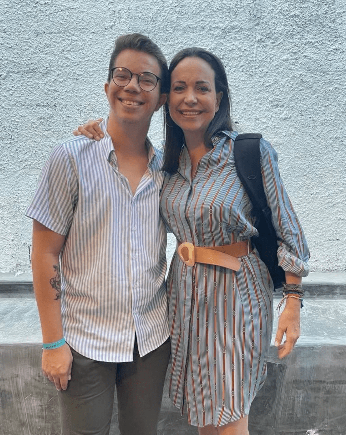 José Ernesto Hernández, National Coordinator for Vente Joven, poses with Venezuelan opposition leader María Corina Machado in this undated photo.