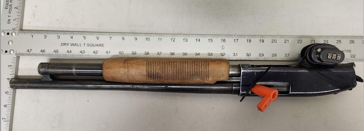 A modified shotgun seized by RCMP following a carjacking and police pursuit from Two Hills to Cold Lake, Alta. on Jan. 22, 2026.