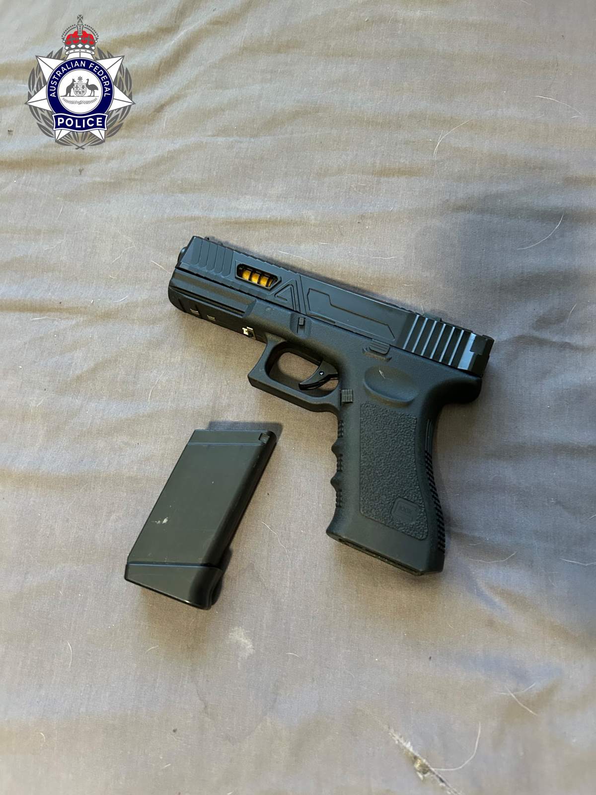 A weapon seized from the house of an Australian teen charged with making hoax phone calls.