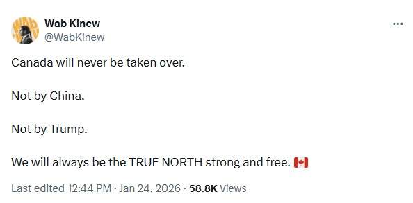 Manitoba Premier Wab Kinew responds on social media to U.S. tariff threats against Canada.