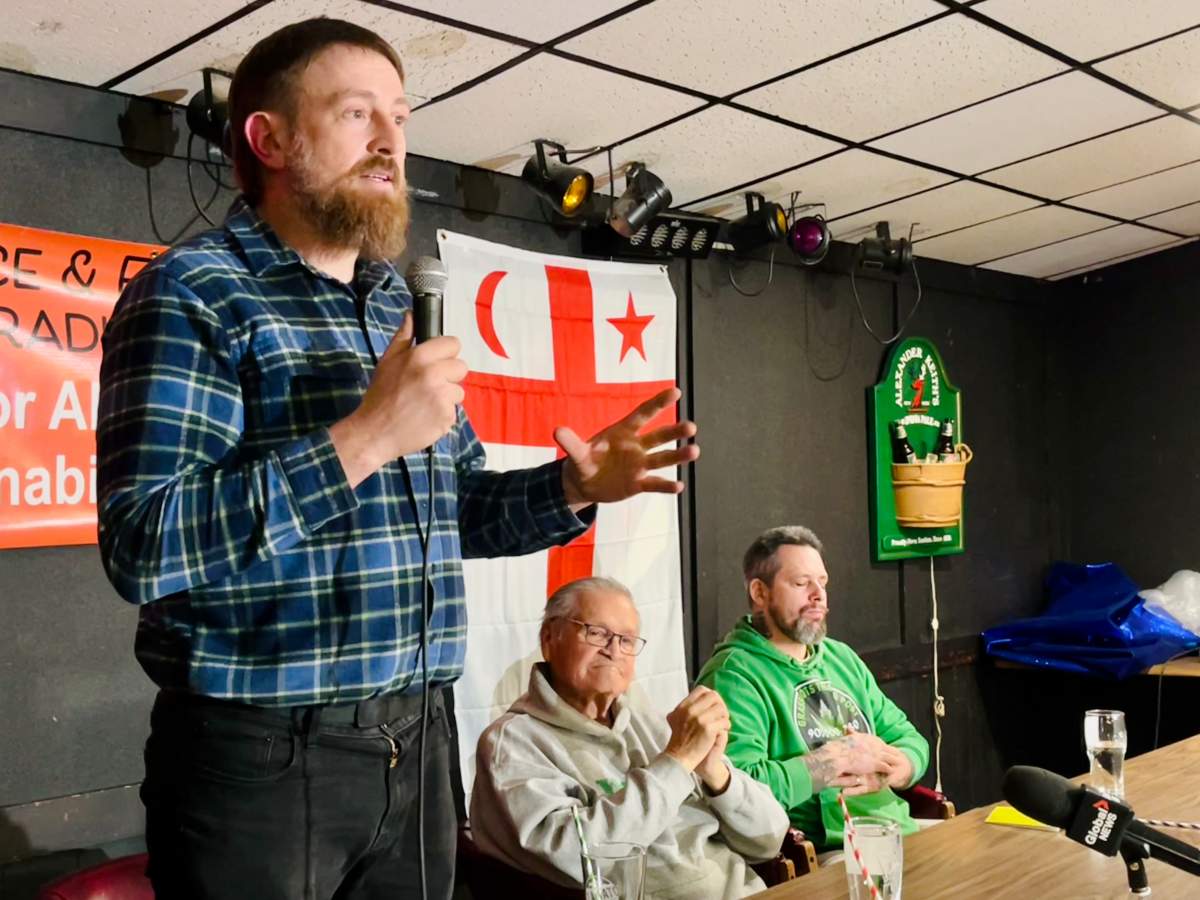 Tom Keefer, Chief Del Riley and Roger Toney are pictured at a meeting in Digby, N.S. on Jan. 20, 2026 in regards to cannabis regulations in the province.