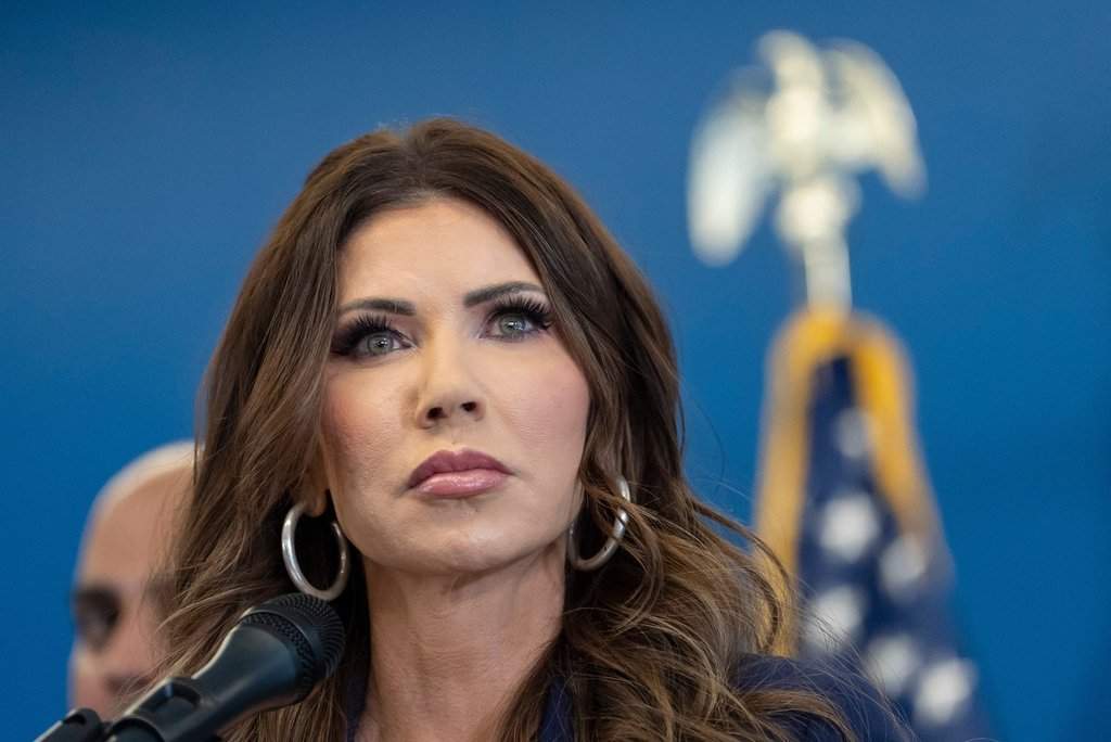 U.S. Homeland Security Secretary Kristi Noem speaks during a press conference, Thursday, Jan. 8, 2026, in New York.
