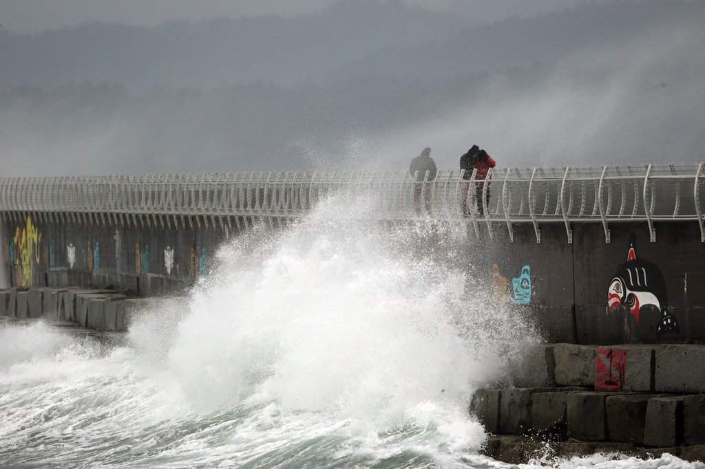 Waves pound Ogden Point breakwater during a storm, in Victoria, Tuesday, Jan. 5, 2021. THE CANADIAN PRESS/Chad Hipolito.