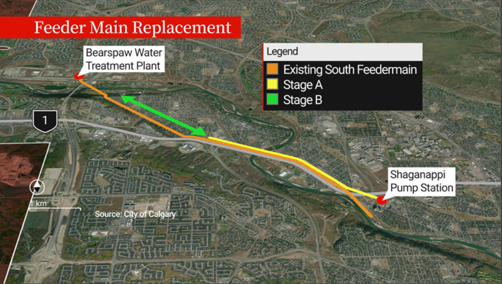 A map of the project to replace Calgary’s Bearspaw feeder main