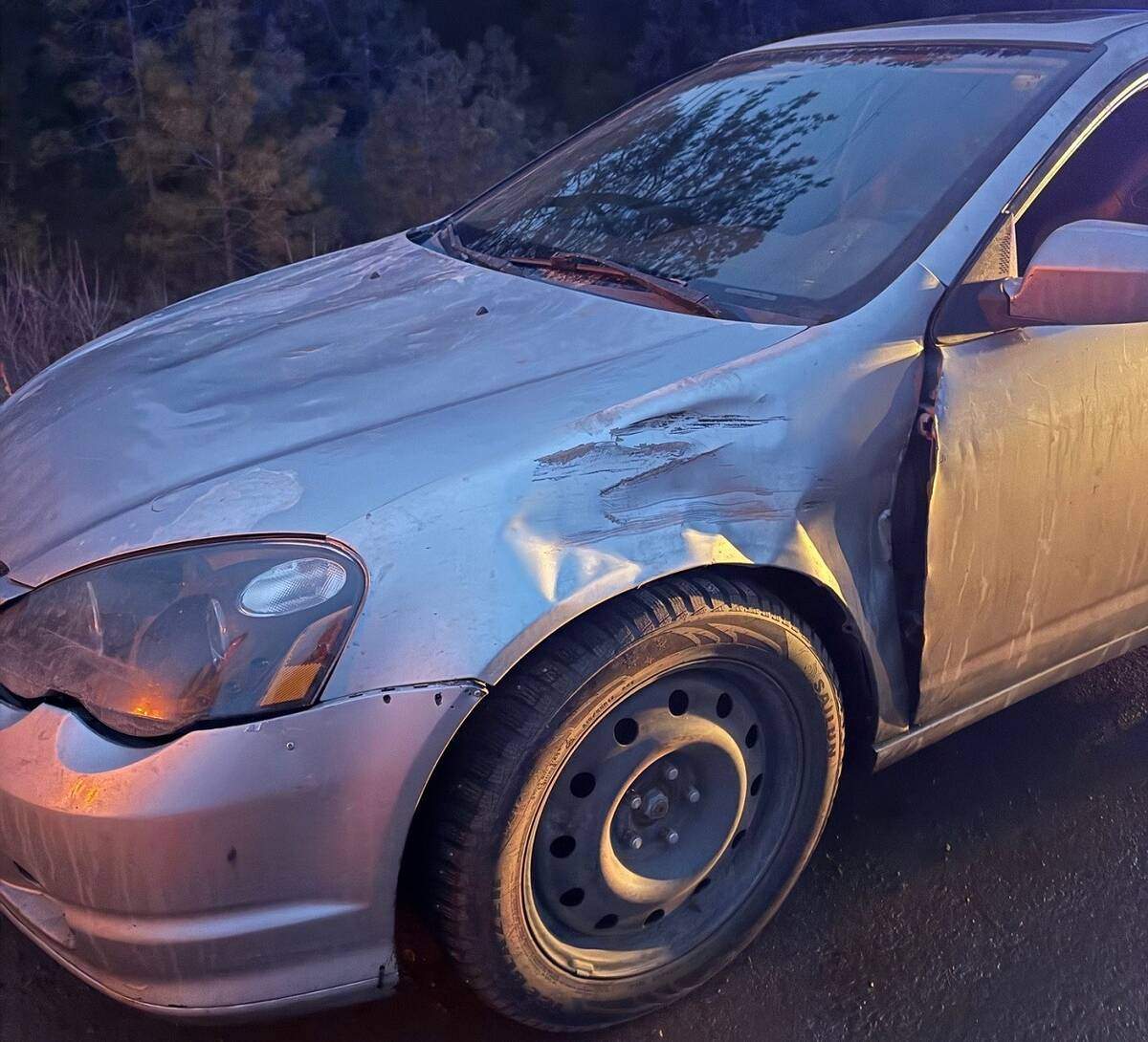 This grey Acura, in a woeful state of repair, was towed for excessing speeding and being unworthy for the road.