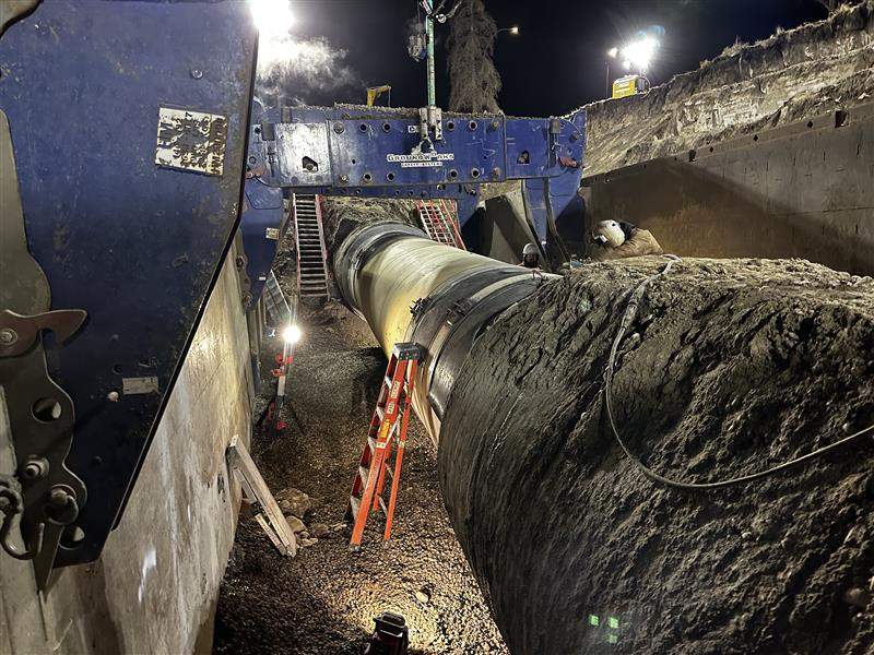 Photos posted to social media by the city of Calgary on Jan. 8, show the replacement section of the Bearspaw South Feeder Main after it was installed by city crews.