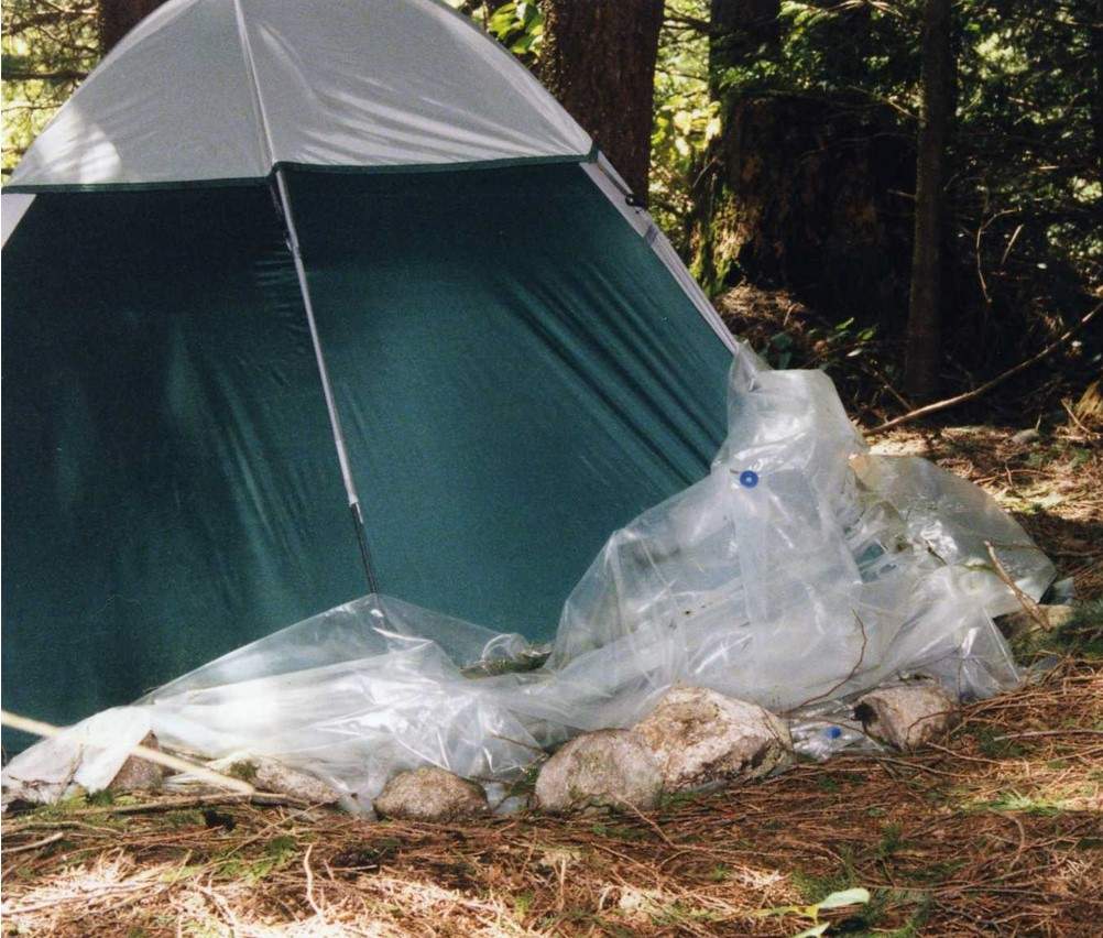 A photo of the tent where police believe the man was living in West Vancouver.