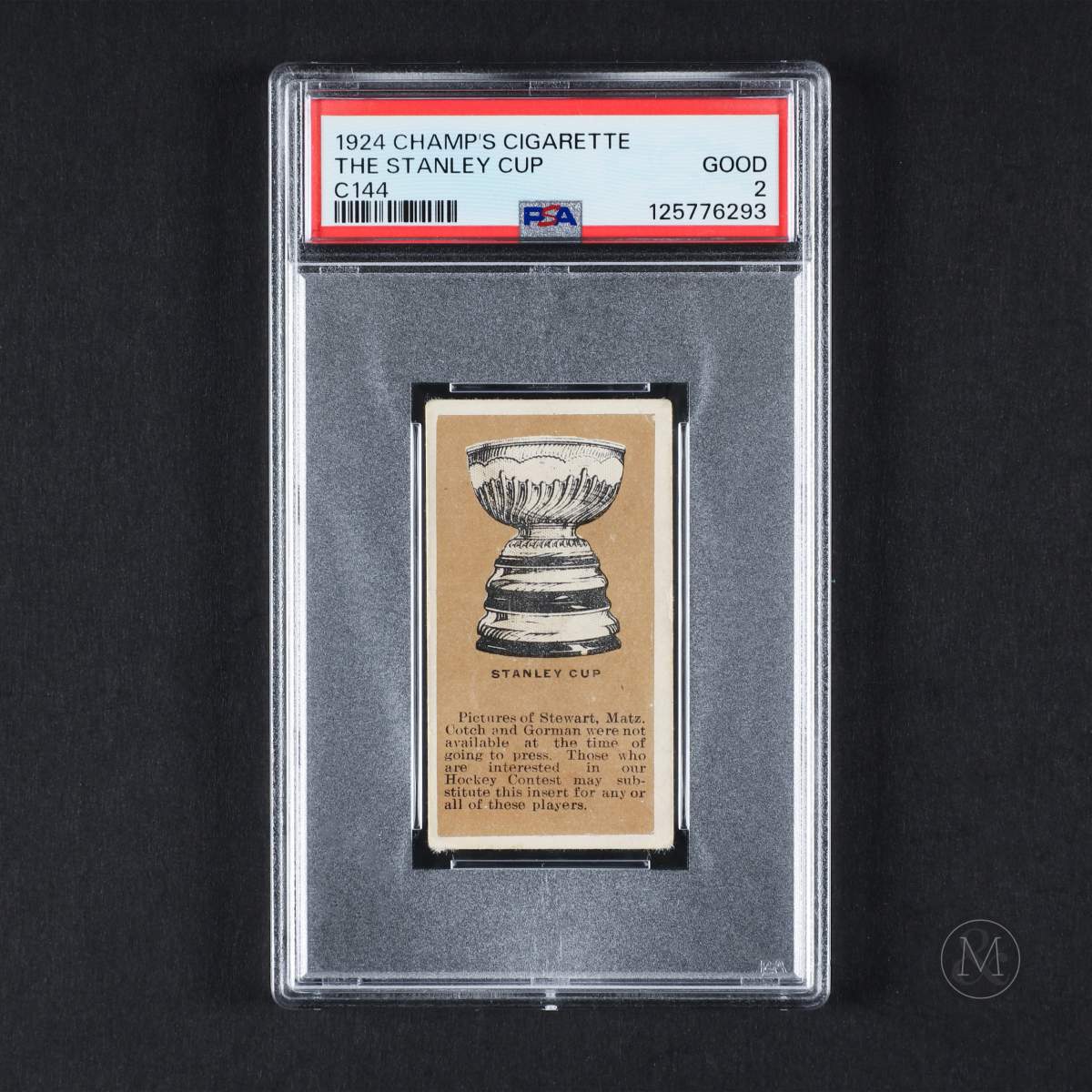 A 1924-25 Champs Cigarette card featuring the Stanley Cup is pictured. It went for $27,000 at auction.