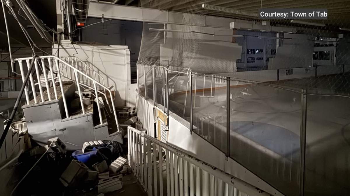 Photo's taken inside the Taber Community Centre following the explosion show extensive damage with several walls blown out and debris scattered throughout a large part of the building.