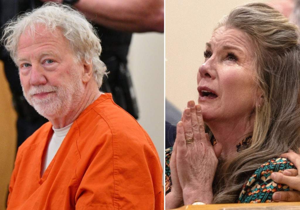 (L-R:) Timothy Busfield looks on before a hearing in the Second District Judicial Court at the Bernalillo County Courthouse on Jan. 20, 2026 and his wife, actor Melissa Gilbert, reacts following a judge's decision to grant him a conditional release.