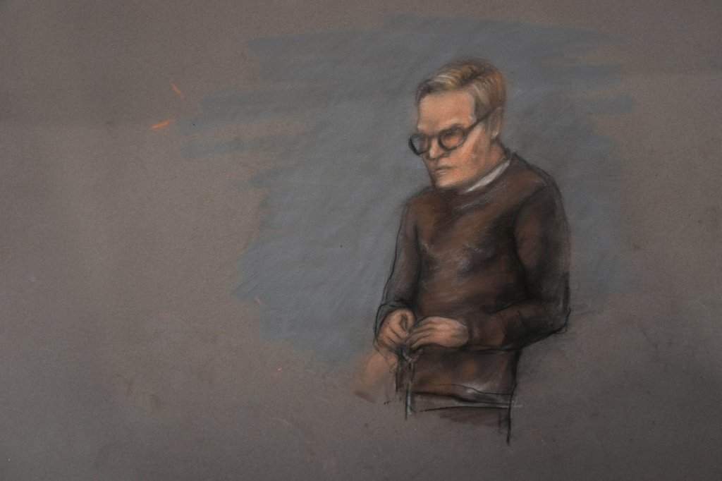 A court sketch of Marius Borg Hoiby during the first day of the trial against him, which is taking place in room 250 of the Oslo District Court, Norway, Tuesday Feb. 3, 2026.
