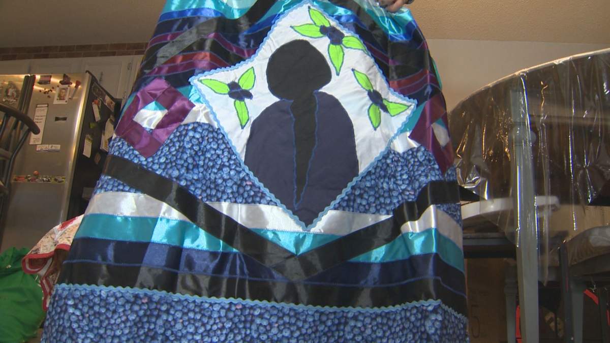 A ribbon skirt designed and created by Harris.