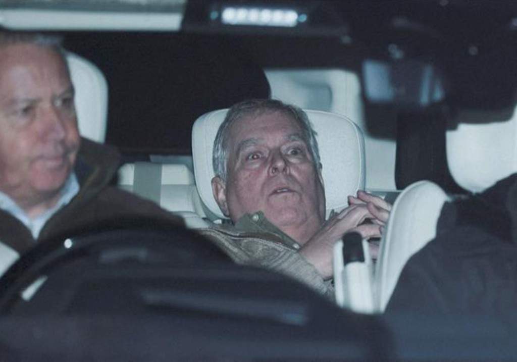 Former prince Andrew Mountbatten-Windsor, younger brother of Britain’s King Charles, leaves Aylsham Police Station in a vehicle on the day he was arrested on suspicion of misconduct in public office.