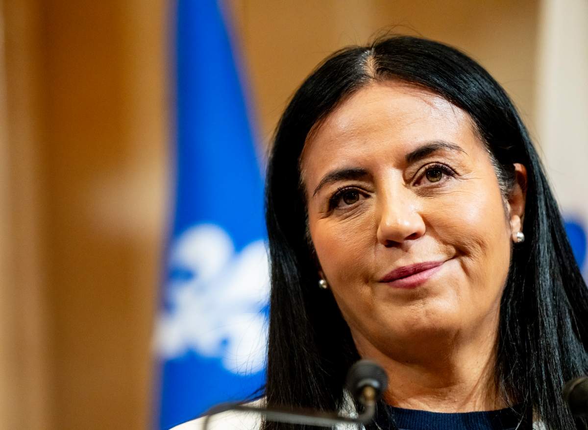 Montreal Mayor Soraya Martinez Ferrada participates in a press conference with Quebec Premier François Legault, not pictured, in Montreal’s City Hall, on Friday, November 21, 2025.