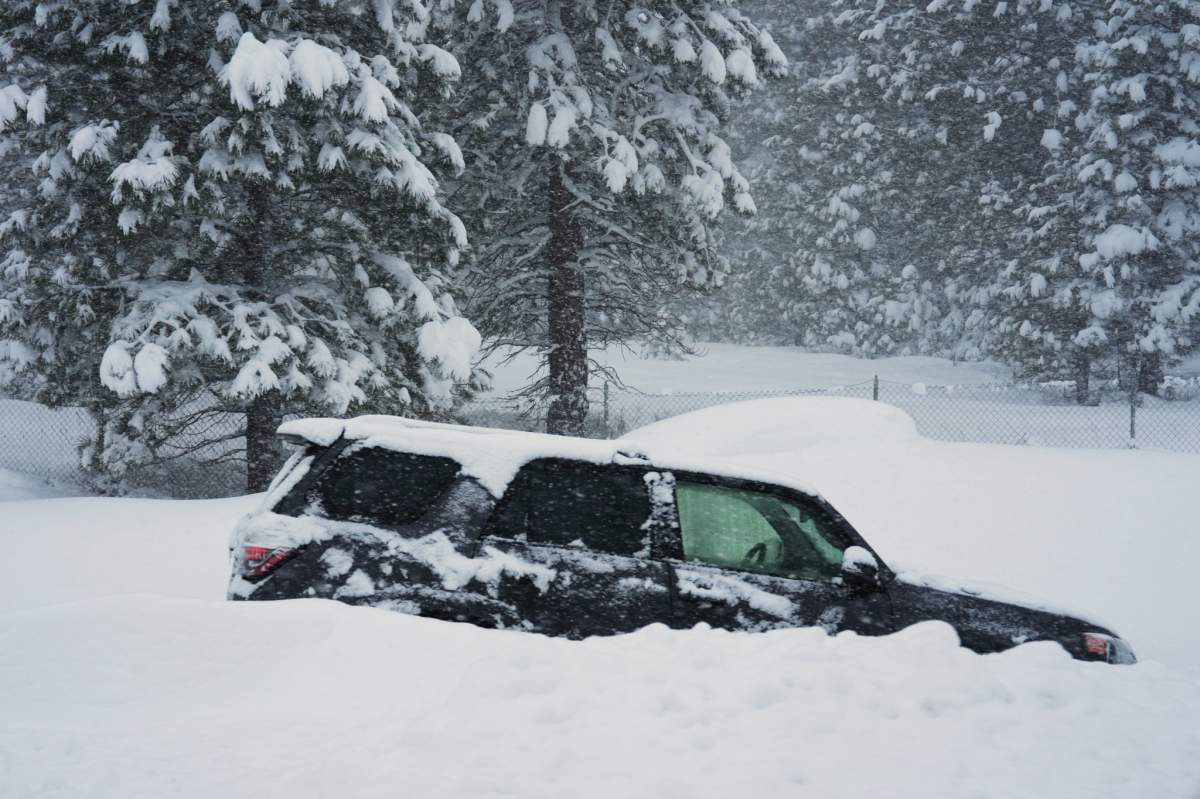 A truck buried in snow