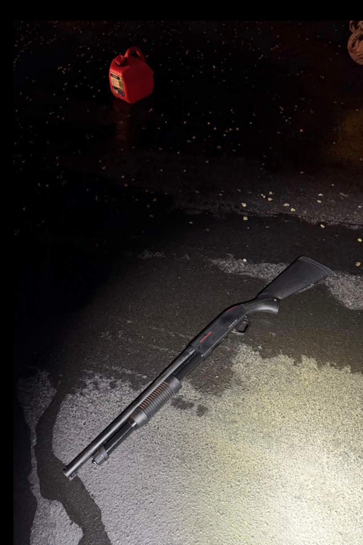 This image provided by the Palm Beach County Sheriff's Office, Sunday, Feb. 22, 2026, shows a weapon and gas can found after a 21-year-old man was shot and killed by authorities after entering the secure perimeter of Mar-a-Lago.